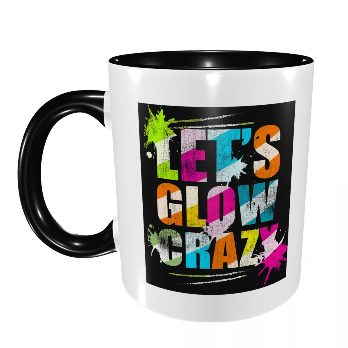 Let's Glow Crazy Neon Party Light Rave Mug Funny Ceramic Coffee Cups Tea Mugs Milk Cup Drinkware Gifts for Woman Man