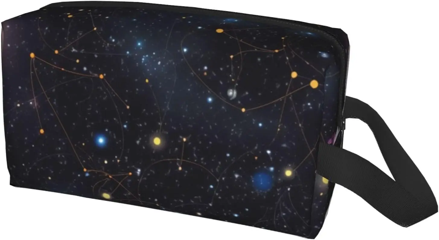 Travel Toiletry Bag for Women Men Leather Makeup Bag Large Portable Travel Organizer Constellation Star Clusters