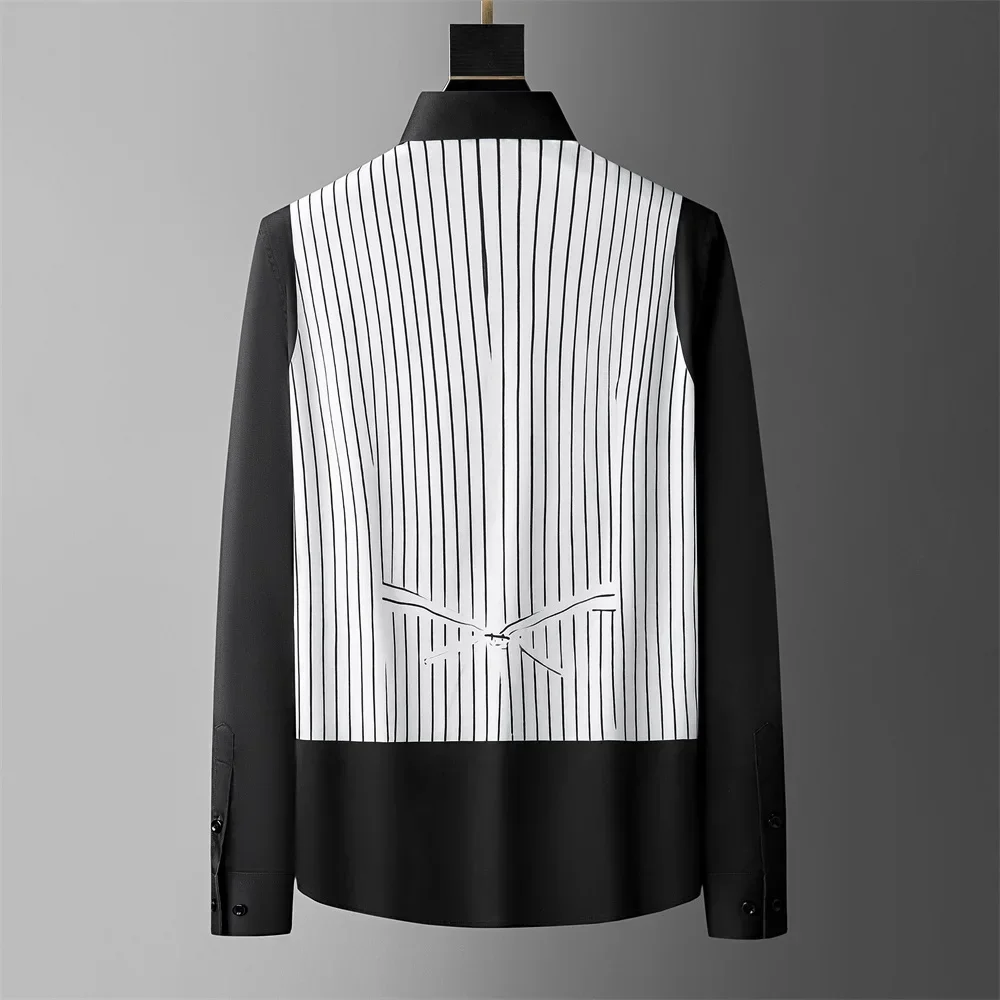 2024 British Style Fake Two Shirts for Men Fashion Long Sleeve Casual Business Shirts Social Party Service Staff Uniform Shirt