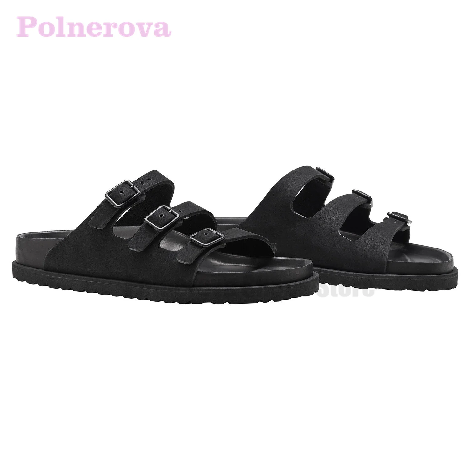 Summer Thick-Sole Slippers Black Suede Leather Casual Slippers Runway Outdoor Casual Beach Slippers Female Flat Comfort Slippers