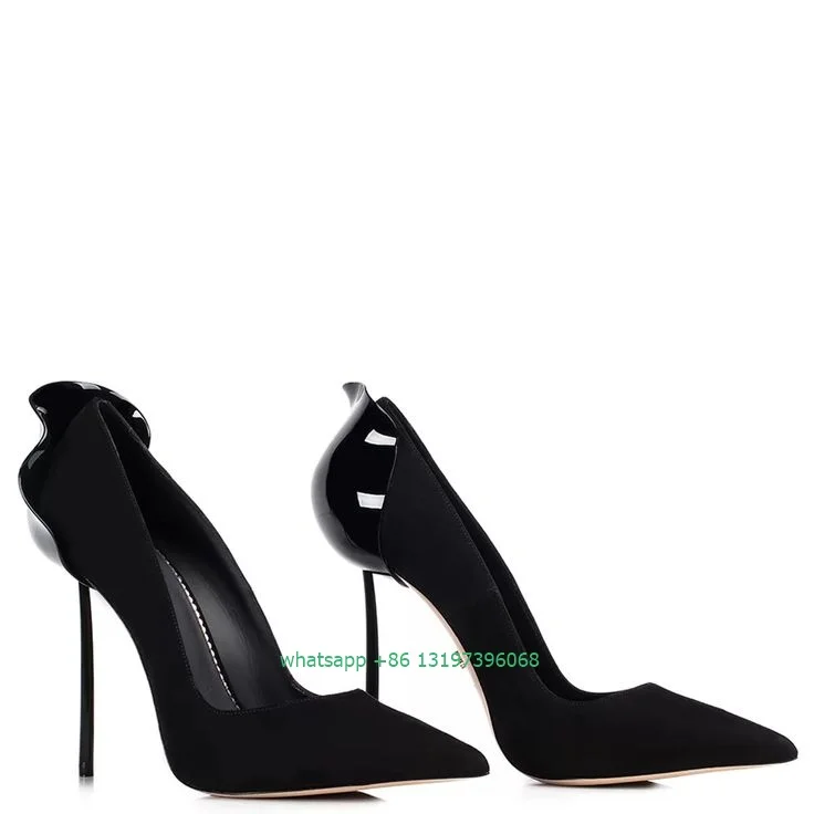 Lady suede pointed toe stiletto sliver high heels footwear banquet heel dress shoes elegant black pumps footwear  size 43