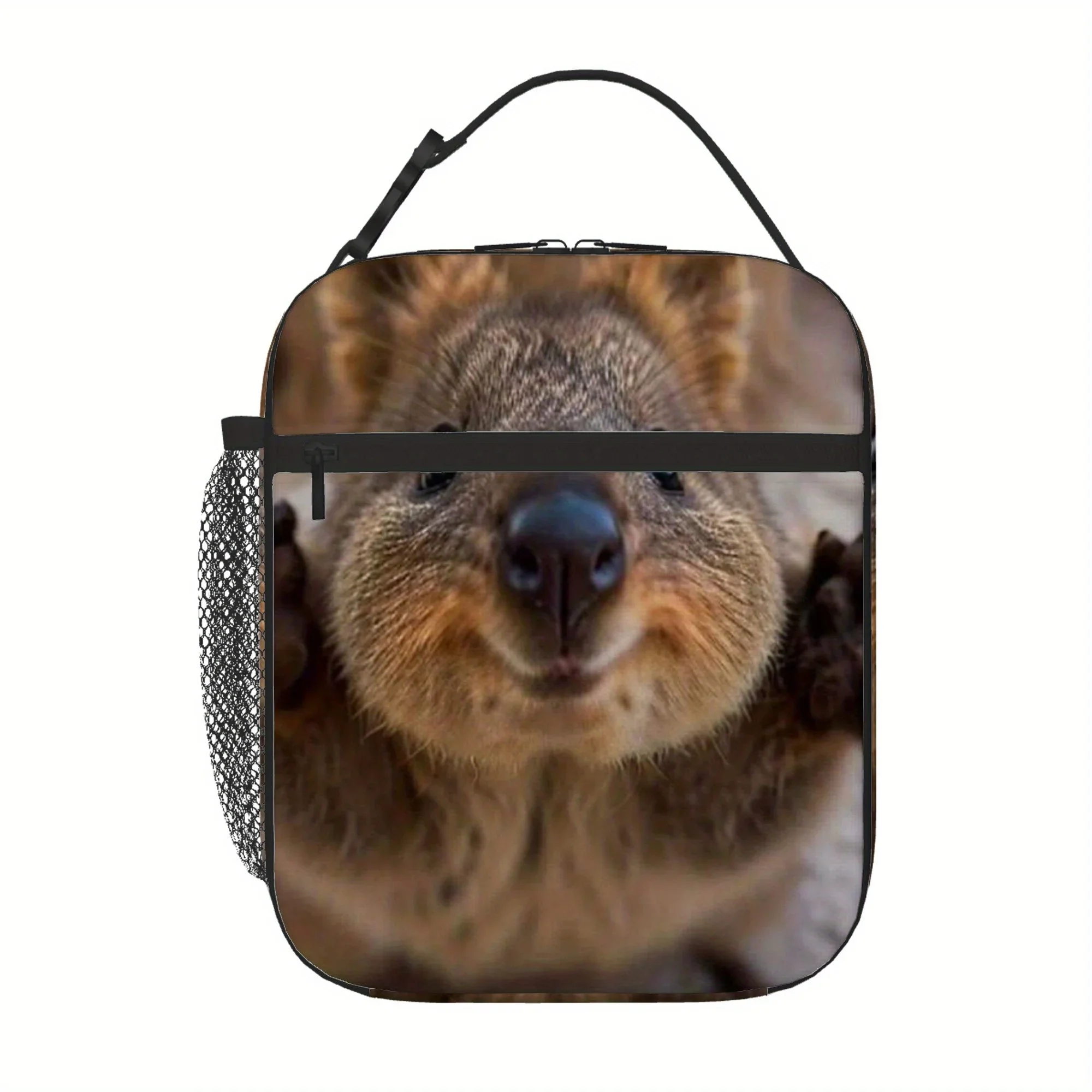 Adorable Quokka Smiling at The Camera, Featuring a Printed Thermal Bag. This Insulated Bag Is Not for Food Contact