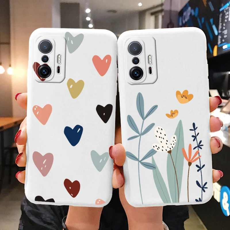 Flower Phone Case For Xiaom Mi 11T 11 T Pro Funda Cute Heart Cartoon Owl Xiaomi 11T Mi11T Pro Matte Soft TPU Back Cover Bumper