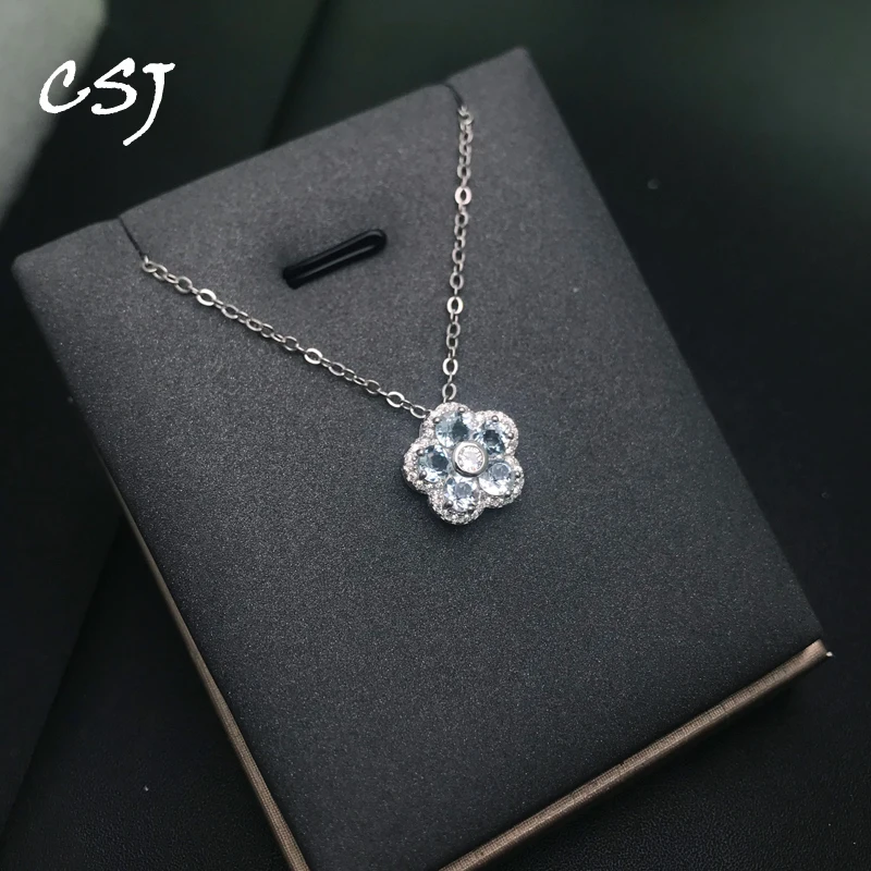 Trendy Natural Aquamarine Pendants Sterling 925 Silver Gemstone 4mm for Women Collier Party Fine Jewelry Necklace Gift