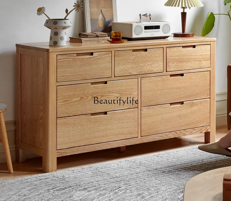 Pure solid wood five-bucket seven-chest cabinet oak bedroom furniture simple drawer storage cabinet