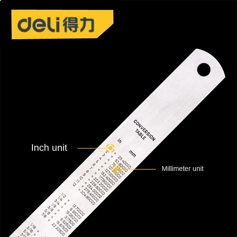 DELI 1 Pcs Stainless Steel Straight Ruler Precision 15-50CM Flat Thick Metal Measuring Scale Tools Multifunction Office Supplies