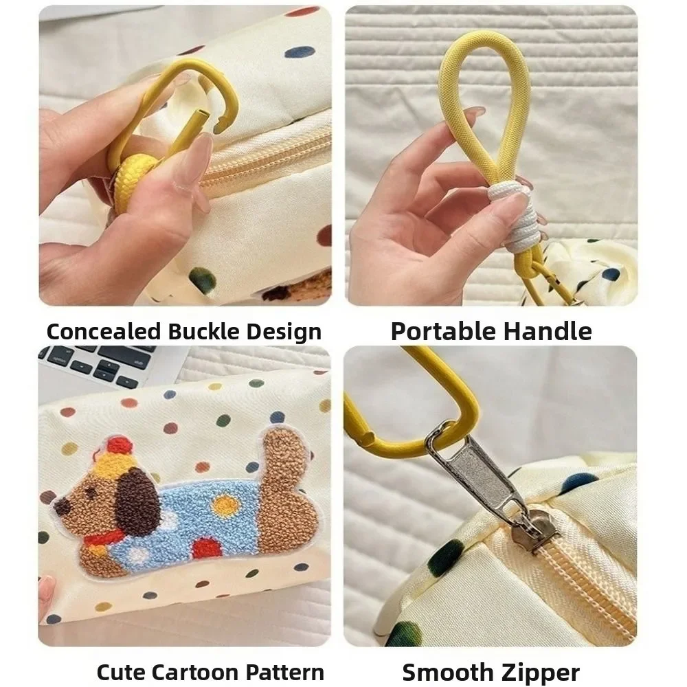 سستة الكرتون جرو حقيبة مستحضرات التجميل سعة كبيرة يده ماكياج الحقيبة البولكا نقطة الألماني مع حبل قلادة السفر حقيبة المرحاض