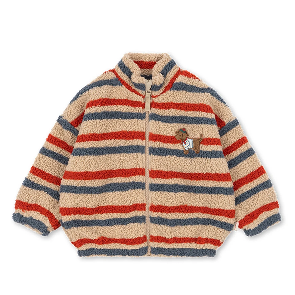 Children's Autumn Winter Jacket 2026 KS Cute Cherry Cartoon Printed Faux Lambskin Warm Stand-up Collar Coat for Boys And Girls