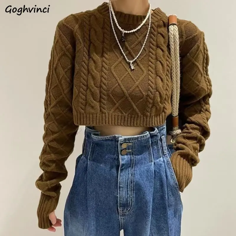 

Pullovers Women Korean Style Autumn New Fashion Solid O-neck All-match Crop Sweater Warm Chic Knitwear Clothing Chandails Tender