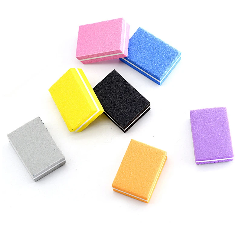 5Pcs Mini Double Sided Nails File Buffer Block 100 180 Grit Black Blue Grey Orange Pink Purple Yellow Sponge Mini Nail Art Tools