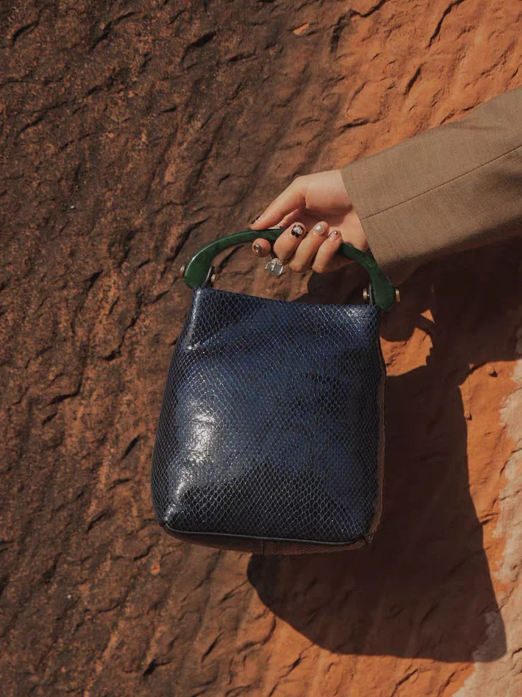 Fashion Niche Retro Printed Bucket Bag Genuine Leather Women Bag\Handbag Real Leather Tote Shoulder Crossbody Bag New