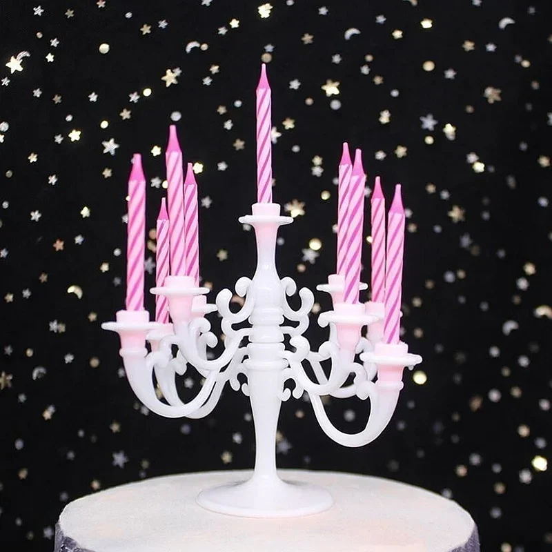 9 Pack Candles and Candlestick Holders 1 Set Cake Toppers Birthday Party Cake Candle Holder Decorations
