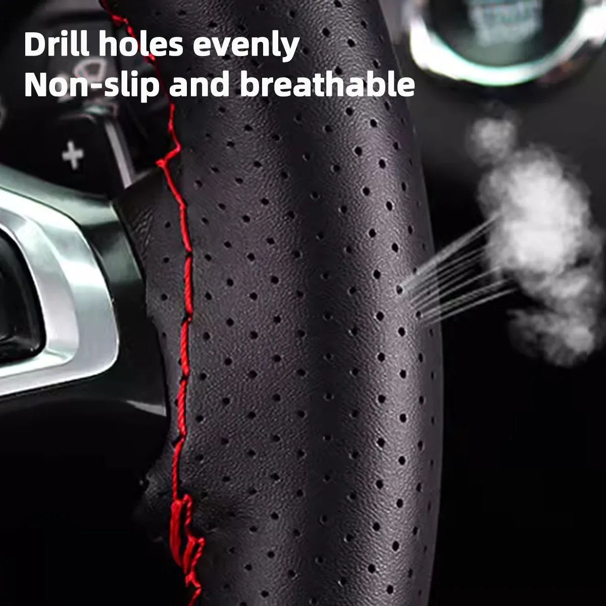 YONGRUN 1PC Car Steering Wheel Cover DIY Stitching Steering Wheel Cover Anti Slip Breathable Handle Leather Cover Car Accessorie