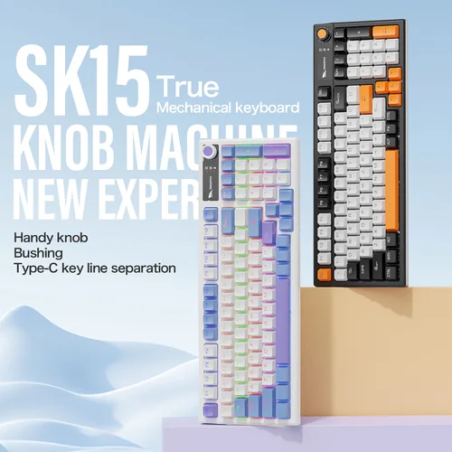 Imagen 1 del producto Teclado mecánico español ruso ruso ruso coreano keyboard de juego tailandés 95 teclas Diseño RGB Backlight Tipo C Cableado con Numpad SK15 Multi -Funcional Ergonomics Design Switch Blue Switch
