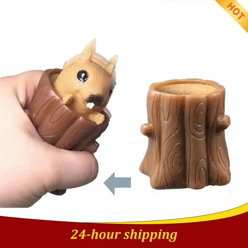 

Squeeze Squirrel Cup Decompression Tree Stump Rubber Gadgets Net Red Toys Cute Miniature Telescopic Pen Holder Gifts For Friends