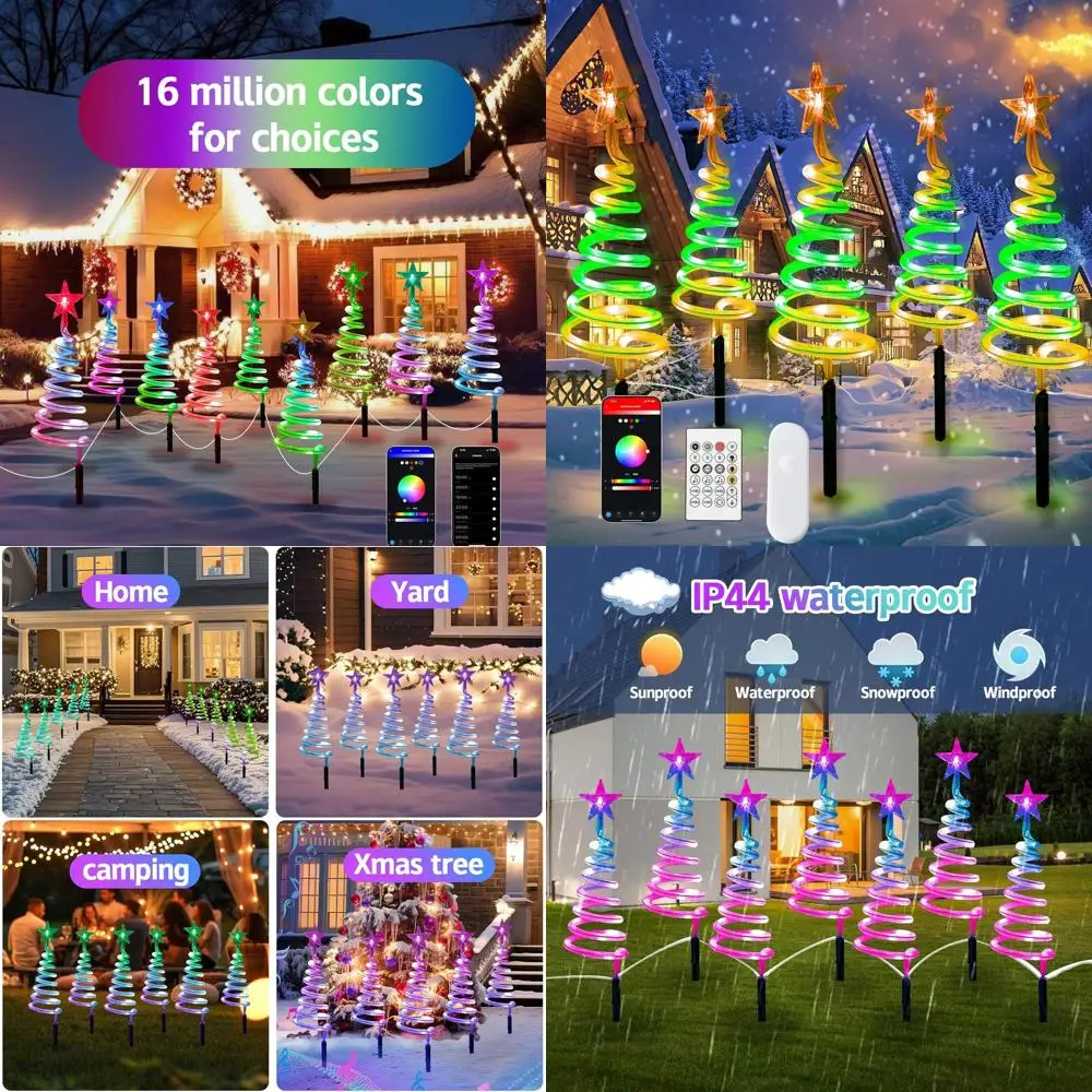 

8-Pack 1.6FT Smart Spiral Christmas Tree Lights with Music Sync, Remote and App Control, Color-Changing for Outdoor Yard and Pat