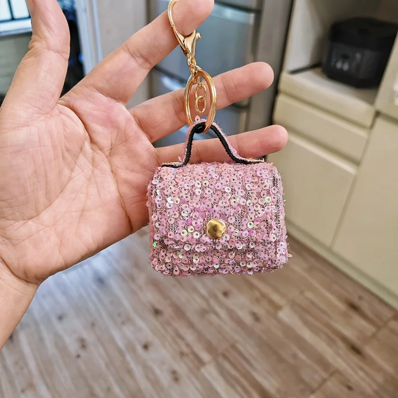 20pcs Keychain PU Sequin Short Bag Shaped Pendants For Bag Charm