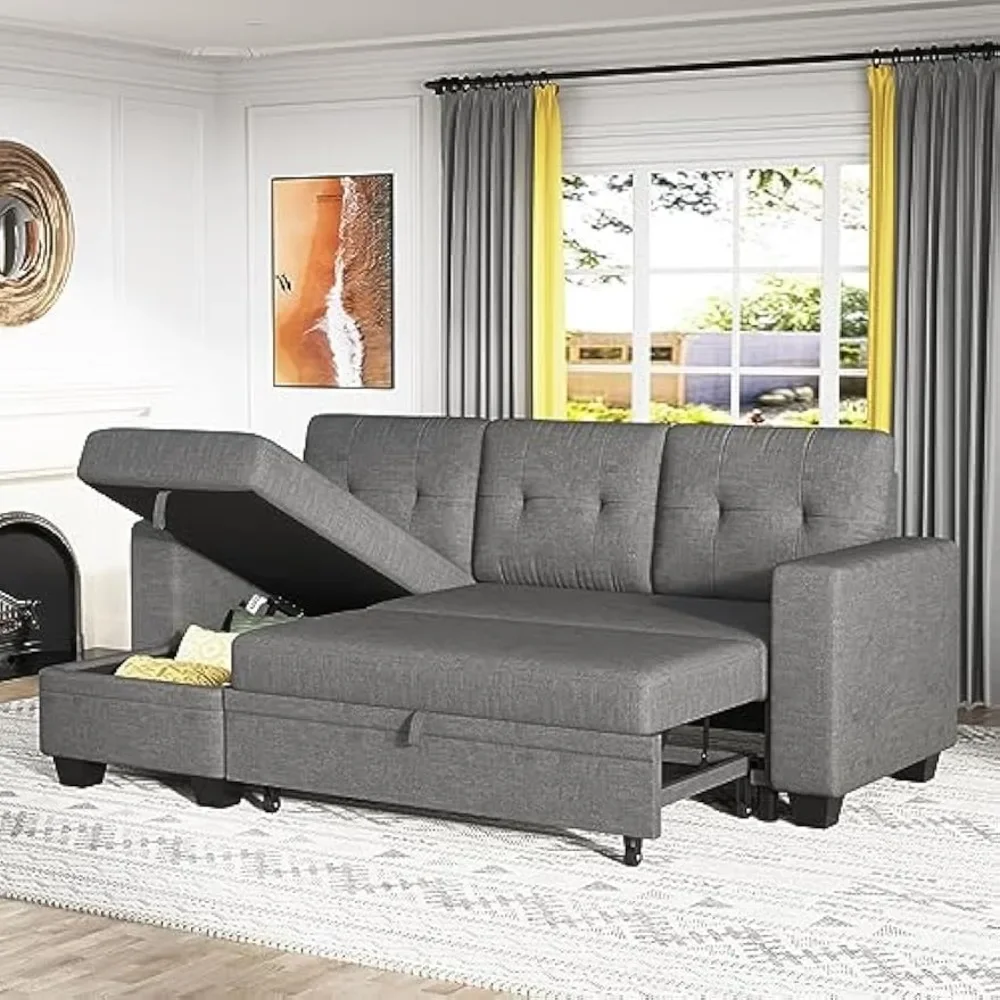 

Sofa Bed L Shaped Sectional Couch with Reversible Storage Chaise Lounge, Modern Fabric Pull Out Couch & Couch Bed