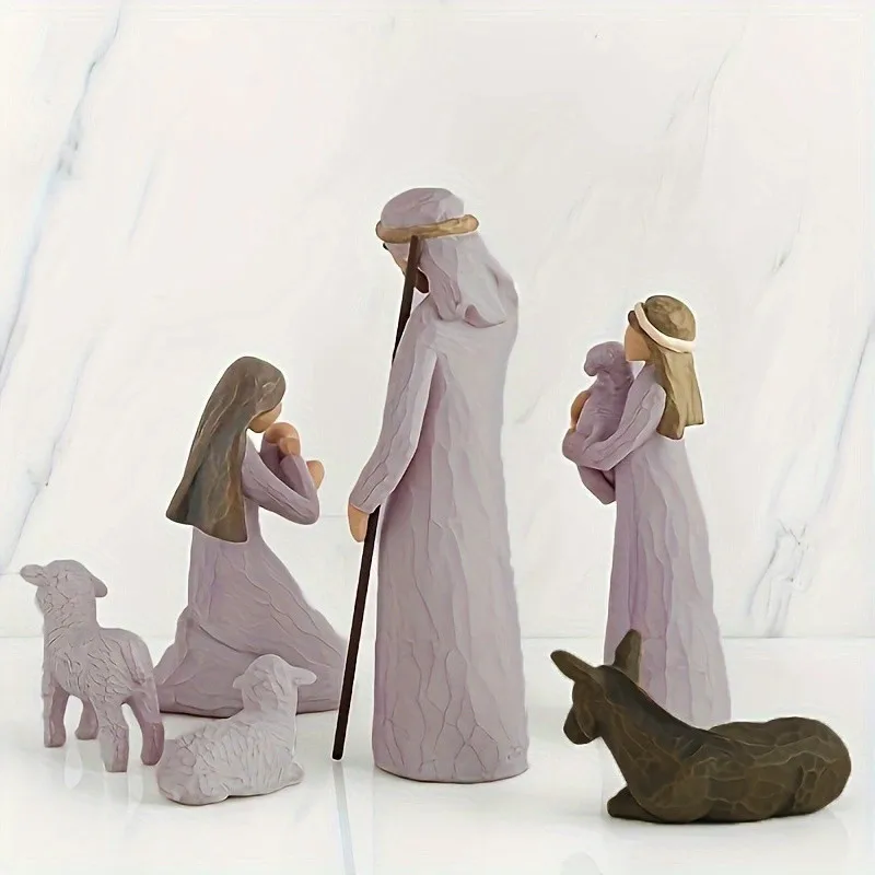 Ensemble de figurines de la Nativité peint à la main, mannequin de vacances de Noël, cadeaux de mariage, arbre de Noël familial, 6 pièces