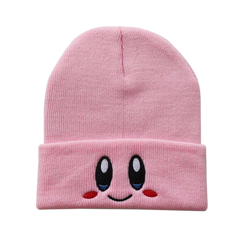 Kawaii Kirby Knitted Hat Anime Cartoon Unisex Smiley Eyes Embroidery Winter Hat Knit Bonnet Fashion Boy Girl Gift Toys