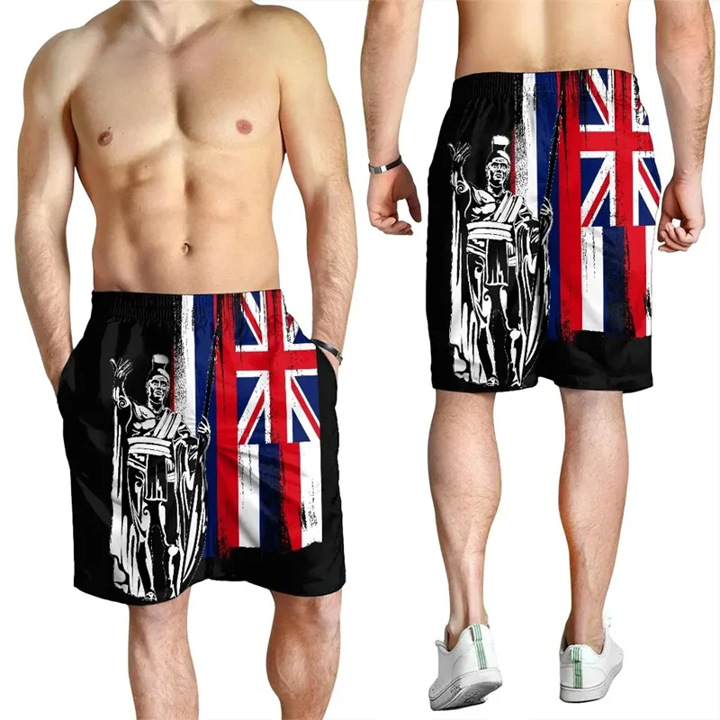 Hawaii King Flag Men's Shorts Hawaii Beach Short Trunks Summer Polynesian Swim Trunks Gym Ice Shorts Boy Floral Board Short Pant