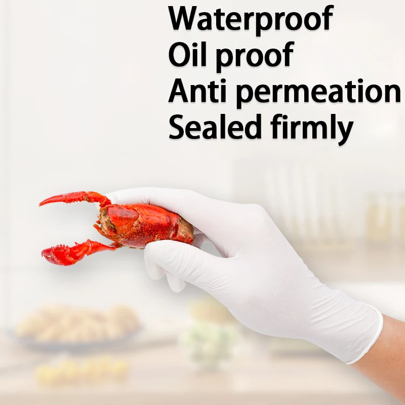 White Nitrile Disposable Gloves, Pure Nitrile, Food-Grade, Household Cleaning Gloves, For Washing Vegetables and Cooking, Kitche