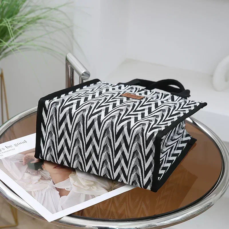 LVE7-Sac fourre-tout en toile à motif chevron pour femme, sac à main décontracté, décoration de patch de lettre rétro