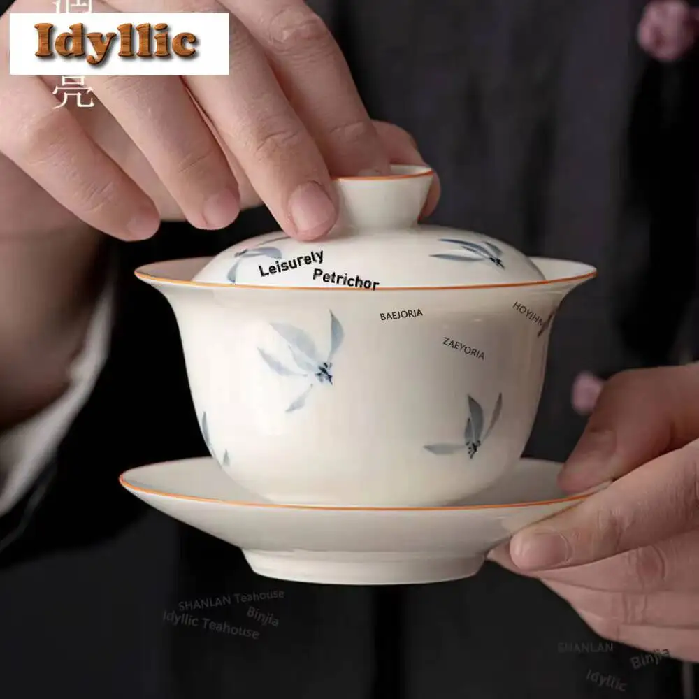 165ml Chinese Hand Painted Ceramic Tea Tureen Teacup Travel Portable Gaiwan Handmade Porcelain Bowl With Saucer Home Set Craft