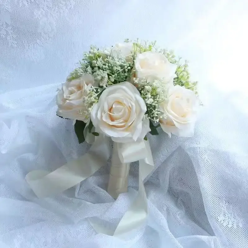 

Artificial Flowers Bouquet Bride Wedding Red Rose New Mori Wedding Flower Photo Prop Certificate Bouquet Ball Faux Flowers Fake