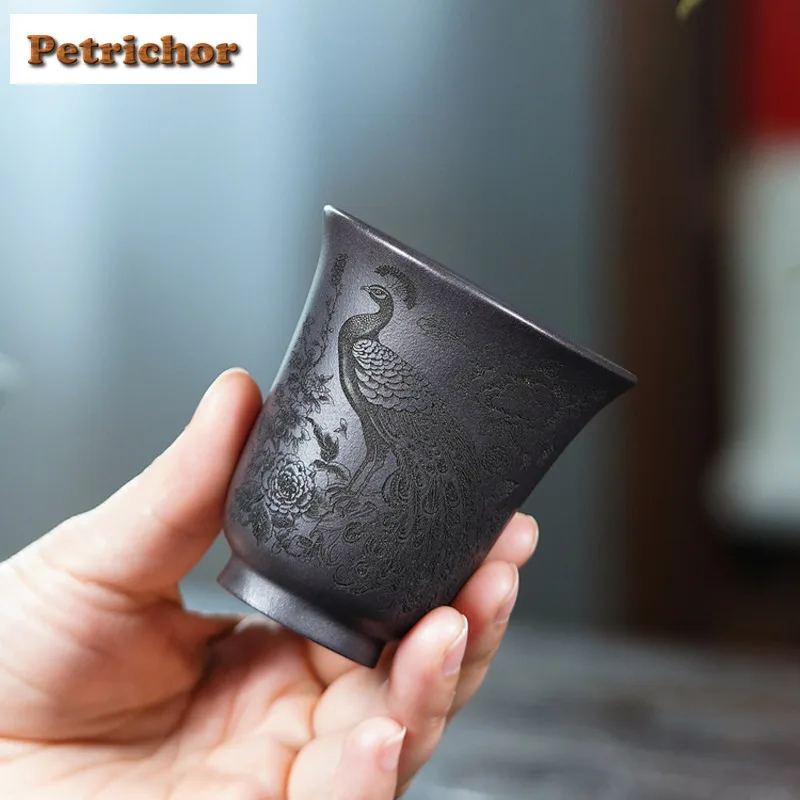 125ml Yixing Zisha Peacock Teacup Ancient Tea Bowl Jug Tea-tasting Smelling Cup Jianzhan Master Cups Household Teaset Supplies