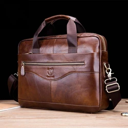 Briefcase Shoulder Messenger Bags Men's Genuine Leather 14-Inch Laptop Bag's Men's Briefcase Office Business Handbag