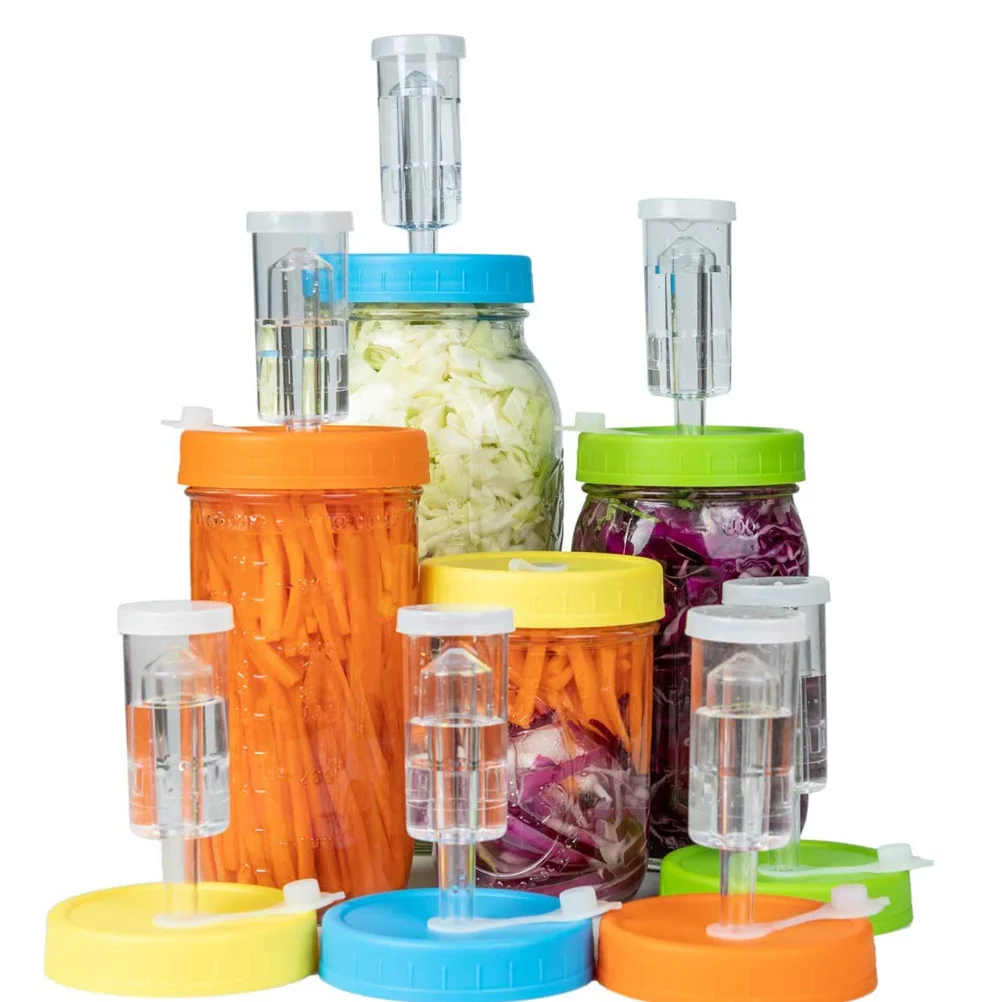 

2pcs Fermenting Lids For Mason Jars Airtight Fermentation Covers With Airlock Valve Practical Kitchen Fermenter Lid Set Plastic