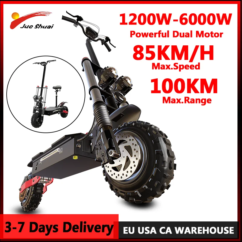 Trottinette électrique à absorption des chocs pour touristes, 1200W-6000W, scooter électrique à moteur pour touristes baigneurs, longue portée de 100km