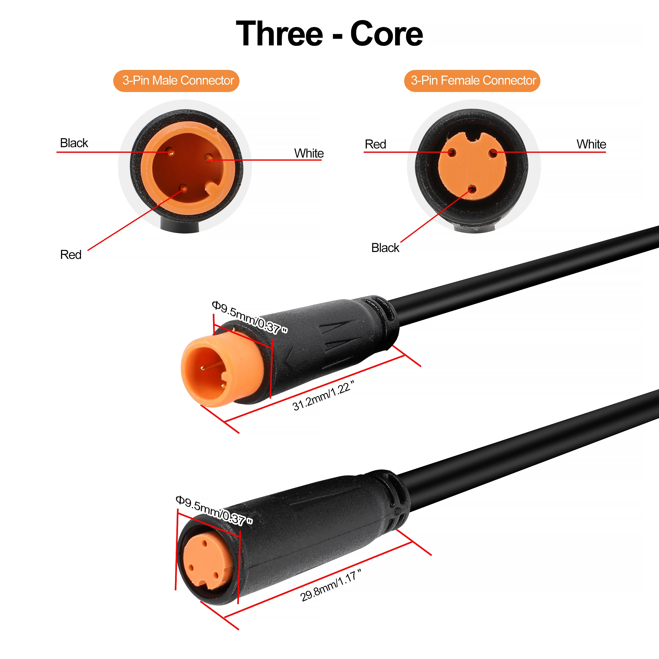M8 2 Stück 2/3/4/5-poliges E-Bike-Kabel; Länge: 60/90 cm; IP65 wasserdicht, Stecker auf Buchse, 18AWG Julet/YLS/Higo Universalversion. – Detail 2
