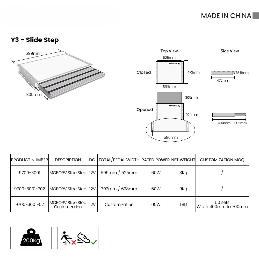 MOBORV Electric Motorhome Caravan Vehicle Outdoor Waterproof Automatic Durable Strong Aluminum Alloy Single Slide RV Step