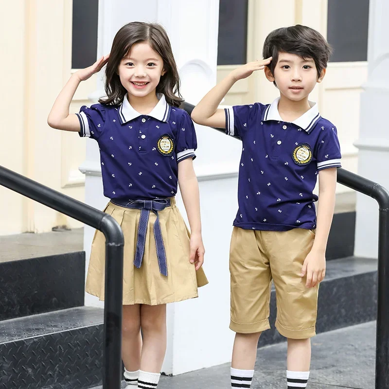 Conjunto de uniforme infantil, saia para jardim de infância, estilo verão, foto de graduação, escola primária, Coreia do Sul