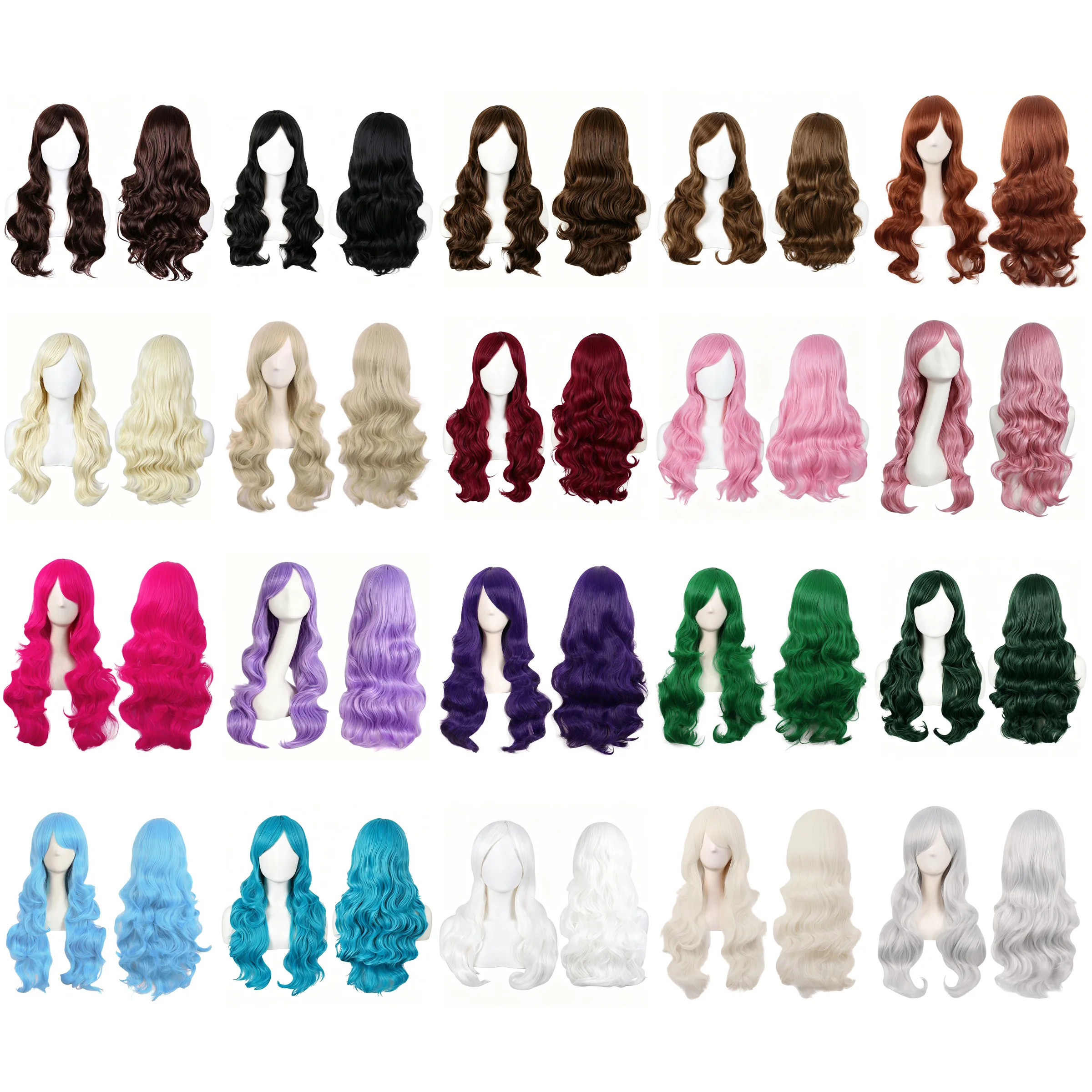 Cosplay Women 28inch Long Curly Big Wave Natural Fluffy Full Head Synthetic Wig Multi Color Pink Blue Golden for Costume Party
