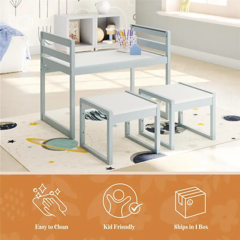 어린이 활동 테이블 세트 - 놀이와 학습을 위한 3피스 가구, 유아 및 어린이 방에 이상적, 재미있고 흥미로운 디자인