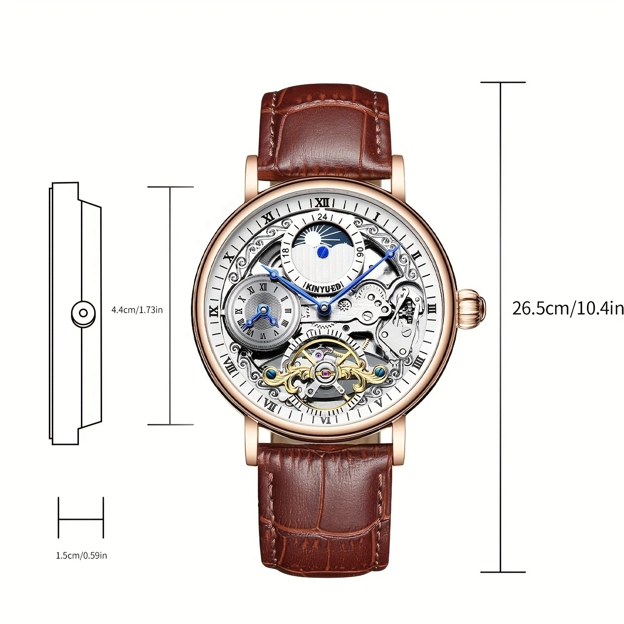 ساعة KINYUED للرجال مع ساعة ميكانيكية أوتوماتيكية توربيون هيكل عظمي للرجال، ساعة ميكانيكية للرجال