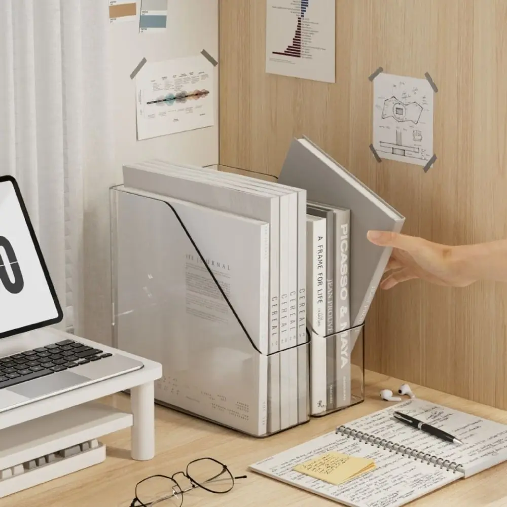 Sturdy Transparent Desk Folder Storage Bin Slim Vertical File Folder Space Saving Countertop Paper Tray Organizer Office