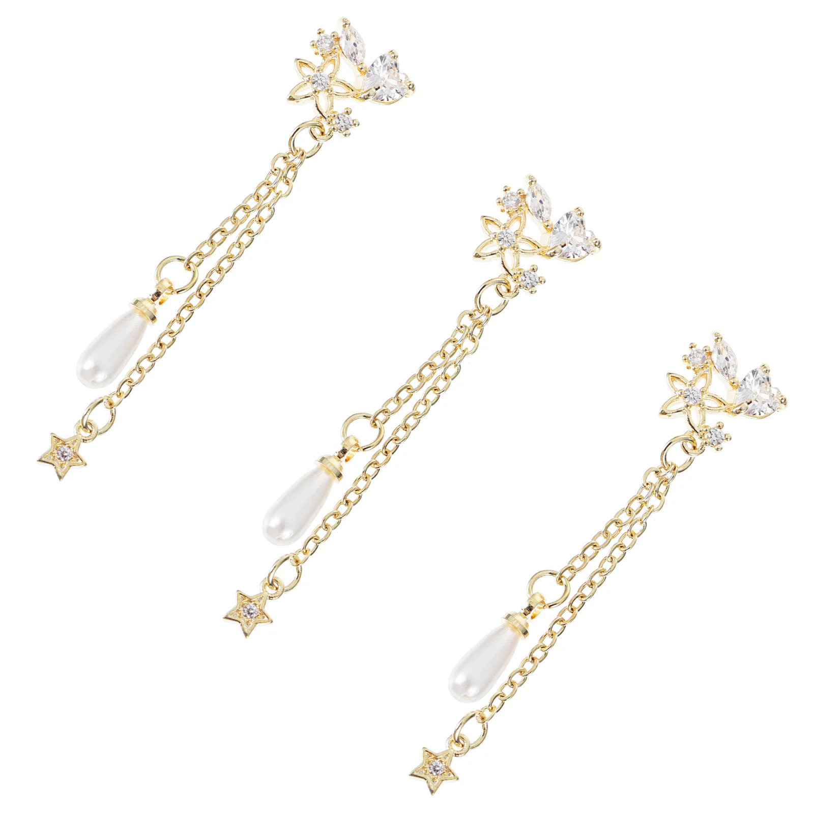 

3PCS Pendant Jewelry Rhinestones Gold Plated Chain Decorations Supplies Fashion Nail Accessories for Women's Nail