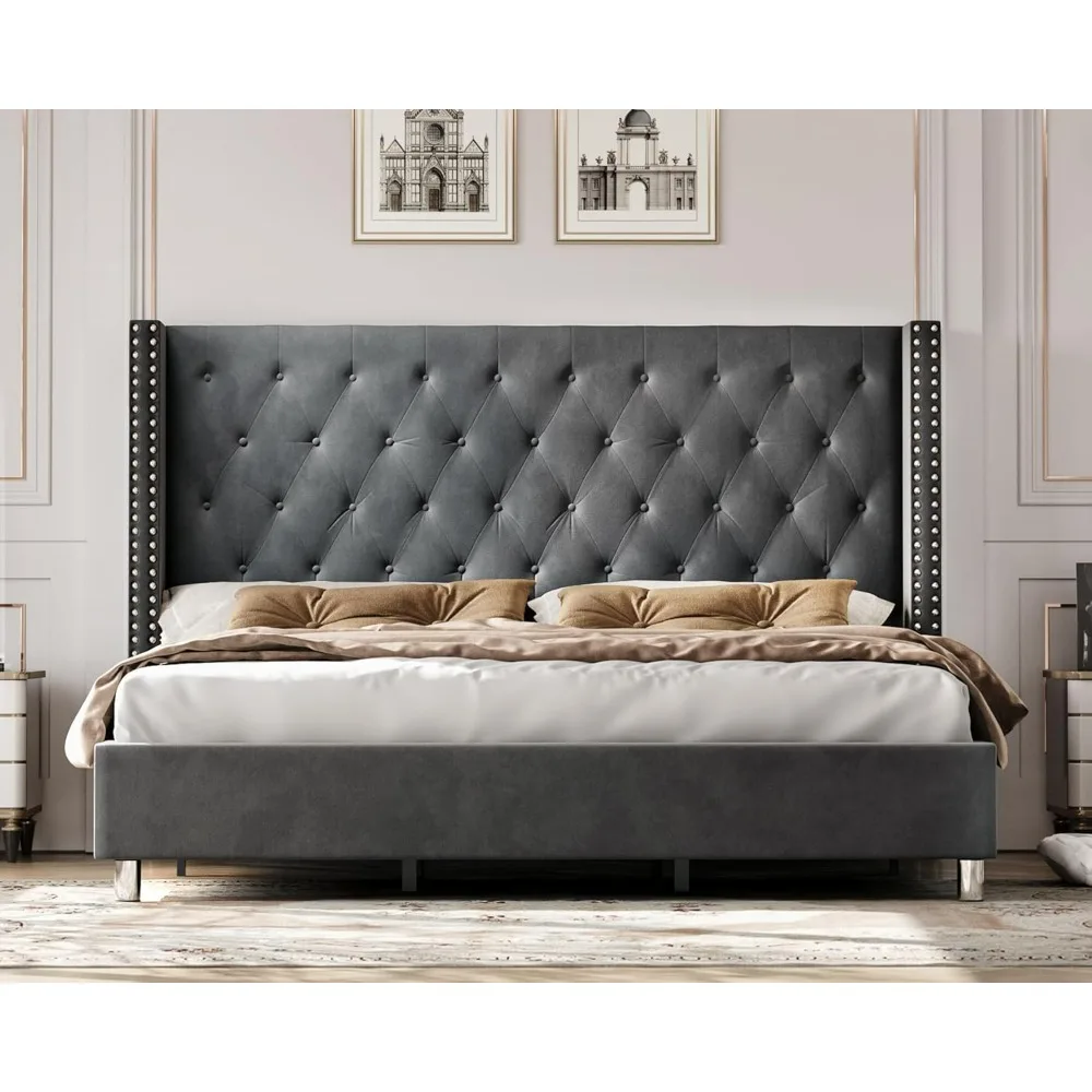 

Tufted Upholstered Platform Bed,with Strong Wooden Slats/Mattress Foundation/No Box Spring Needed,bed Frame Queen Size