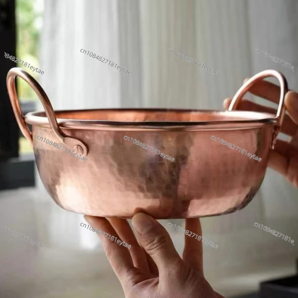 Vintage 20cm Copper Camping Pot, Handcrafted Hammer Texture Handheld Pot for Simmering Food & Pasta