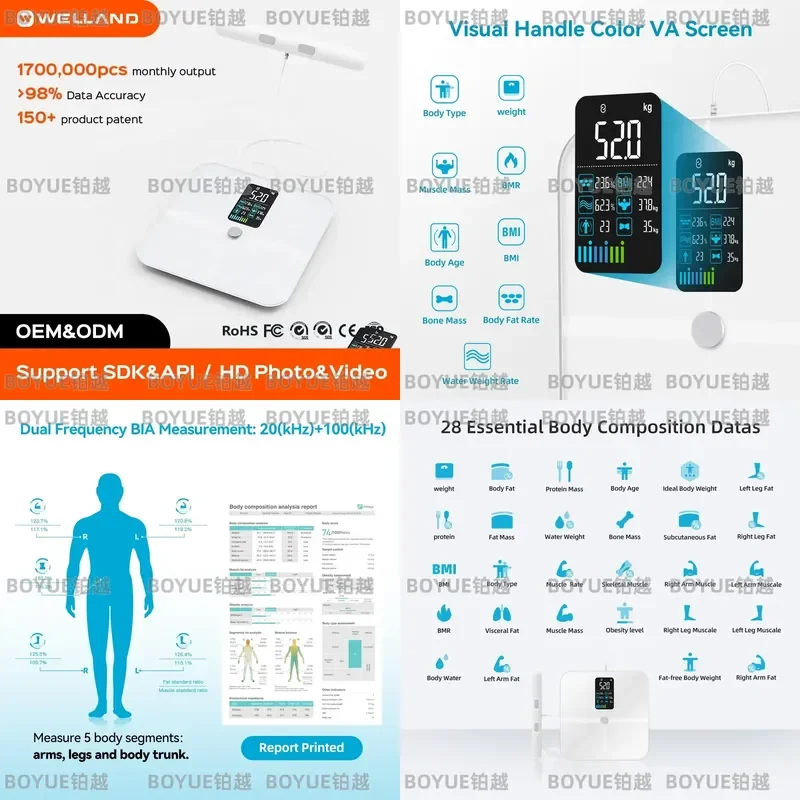for 8-Electrode Intelligent Analyzer Body Fat Scale Digital BMI Muscle Measurement 0.1kg Home App OEM Customization
