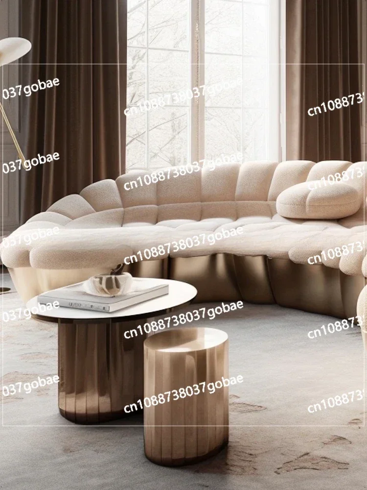 Cream Style Living Room Sofa, Curved Technology Feeling Sofa, Quiet Wind Solid Wood Reception Sofa, Lobby Curved Sofa