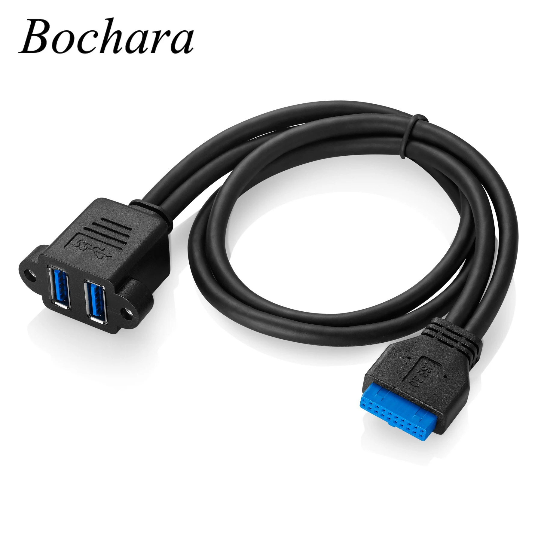 

Bochara MotherBoard 20Pin to Dual USB 3.0 Female Data Cable Foil+Braided Shielded with Screw Panel Mount 50cm