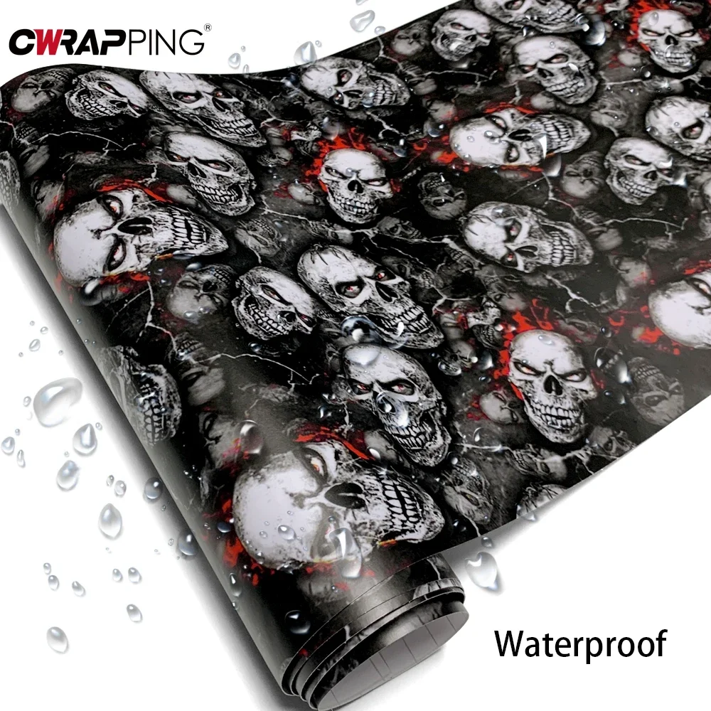 Car Stickers Skull Cartoon Printed Camo Car Body Film Adhesive Vinyl Motorcycle Sticker Waterproof Wrap Vinyl Car Accessories