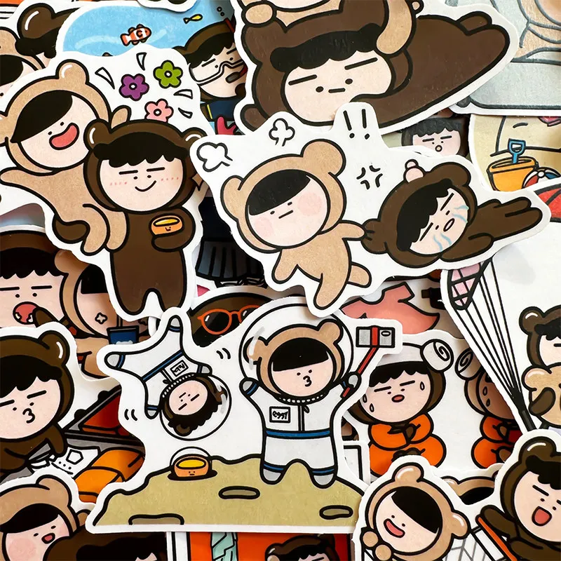48PCS Cute Couple Travel Daily Life Cartoon Character Stickers DIY Decor for Journal Phone Case Scrapbook Diary