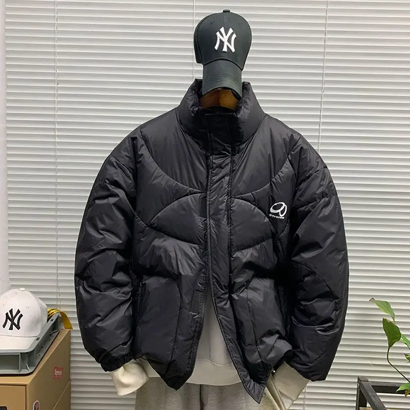

Men's Winter Thiened Warm Stand Collar Casual Loose Puffer Jaet Pure Color Versatile Bread Sle Polyester Fiber down Coat