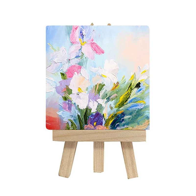 ミニキャンバスとイーゼルのブラシのセット、プレストレッチキャンバス、ペイントキット、キッズパーティー、4x4インチ、42個